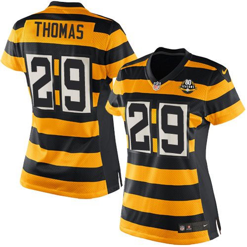 Women's Limited Shamarko Thomas 80th Anniversary Nike Jersey Gold/Black Alternate - #29 Throwback NFL Pittsburgh Steelers